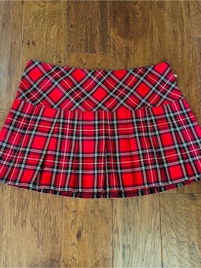 Royal Bones Red Plaid Pleated Mini Skirt